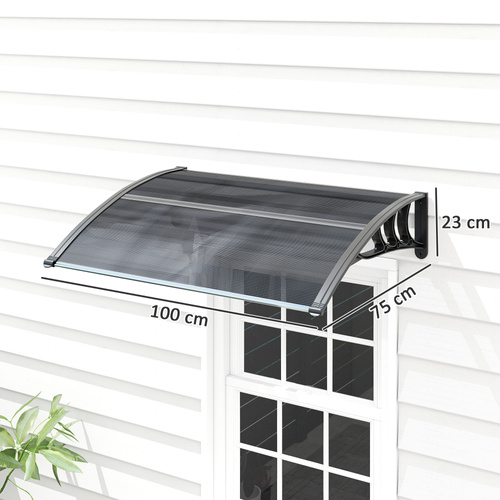 Outsunny Front Door Canopy Outdoor Awning Aluminium Rigid Plastic Polycarbonate Rain Shelter UV Water Rain Resistant 100 x 75cm Black