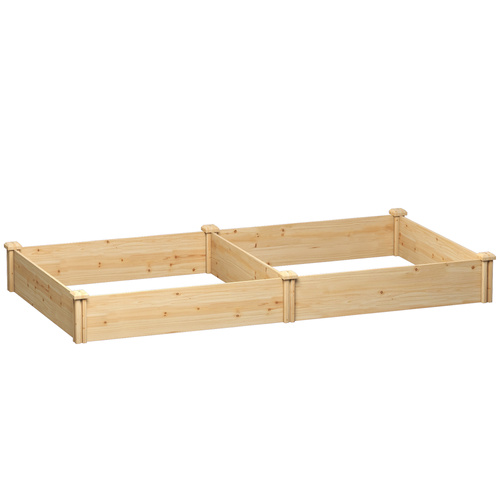 Outsunny Raised Garden Bed, Wooden Planter Box with Divider and Open Bottom for Flowers, Herbs, Vegetables, DIY Painting
