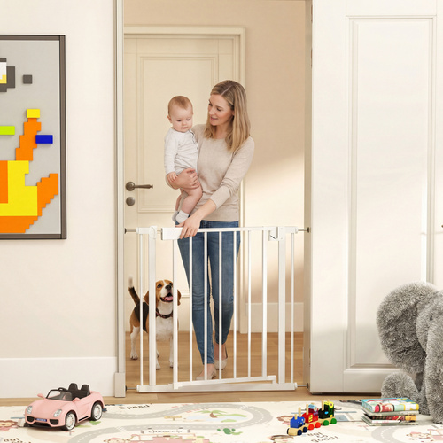 PawHut Baby Gate, Pet Safety Gate Pressure Fit, 76-82cm Wide with Two-Way Open, One-Hand Opening