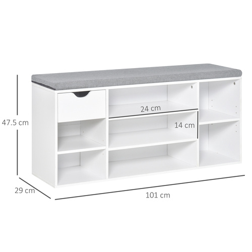 HOMCOM Shoe Storage Bench with Cushion - White