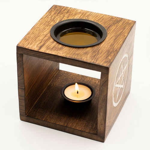 Large Square Mango Wood Oil Burner - Tree of Life