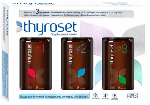 Norsa Pharma Thyroset Zestaw Witamin Wspierających Funkcjonowanie Tarczycy i Układu Hormonalnego 3x45 Kapsułek