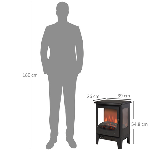 HOMCOM 900W/1800W Freestanding Electric Fireplace Room Heater w/ Adjustable Artificial Flame 3-Sided Tempered Glass Panels Safe Home Warmth Retro Faux Fire