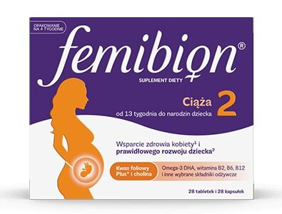 Femibion 2 Ciąża 13–40 Tydzień Foliany + Cholina + DHA 28 Tabletek + 28 Kapsułek