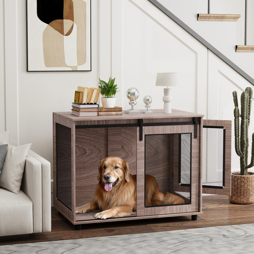 PawHut Dog Crate Furniture with Sliding Door for Large Dogs, Walnut Brown