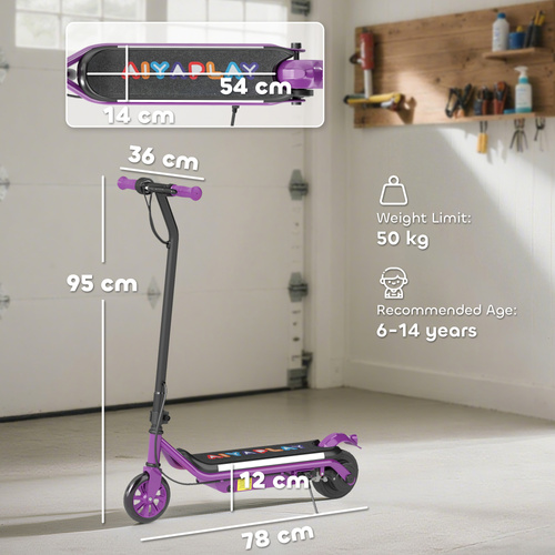 AIYAPLAY Electric Scooter for Kids Aged 6-14 Years, with Colourful Lights, Purple