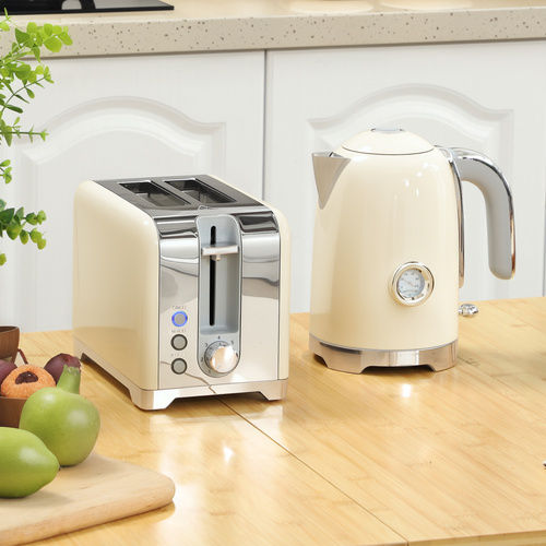 HOMCOM Retro Toaster and Kettle Set - Cream
