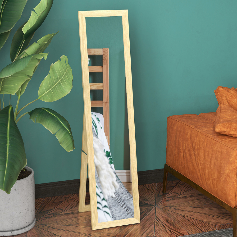 HOMCOM Full Length Mirror, 37 x 157 cm, Hanging or Freestanding, Rectangular Glass Full Body Mirror with Frame for Living Room, Bedroom, Cloakroom, Natural
