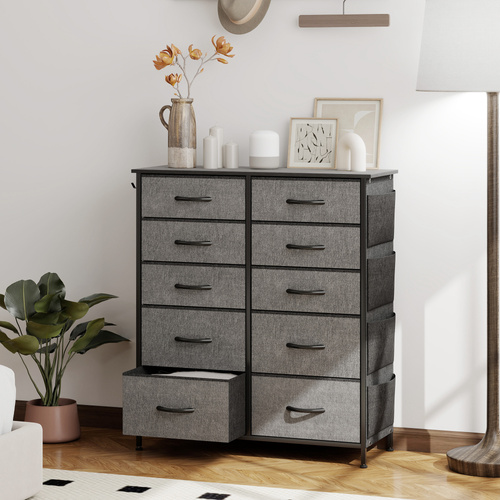 HOMCOM Chest of Ten Fabric Drawers - Charcoal Grey