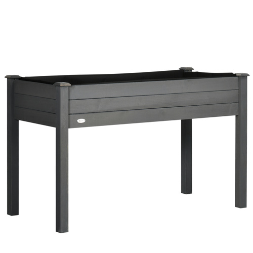 Outsunny Raised Bed for Garden, Wooden Elevated Planter Box with Bed Liner, for Flower Vegetable Herb, Dark Grey