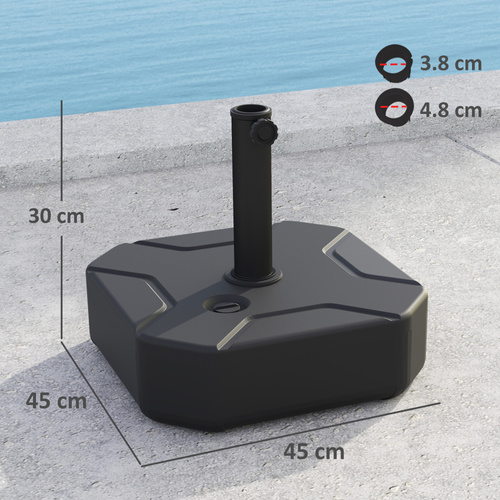 Outsunny Square Garden Parasol Base, Garden Umbrella Stand Heavy Duty Parasol Base, Filled Up to 25kg with Sand or 20kg with Water for for 38, 48 mm Poles, Black