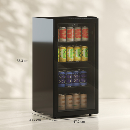 HOMCOM 93L Drinks Fridge, 115 Can Freestanding Beer Fridge with Glass Door, Adjustable Shelves, LED Light, for Beer Soda, Black