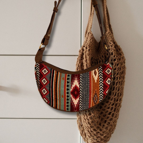 Jacquard Hobo Bag - Rich Browns (brown strap)