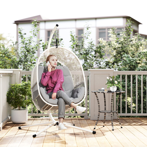 Outsunny Hanging Egg Chair, with Cushion - Light Grey