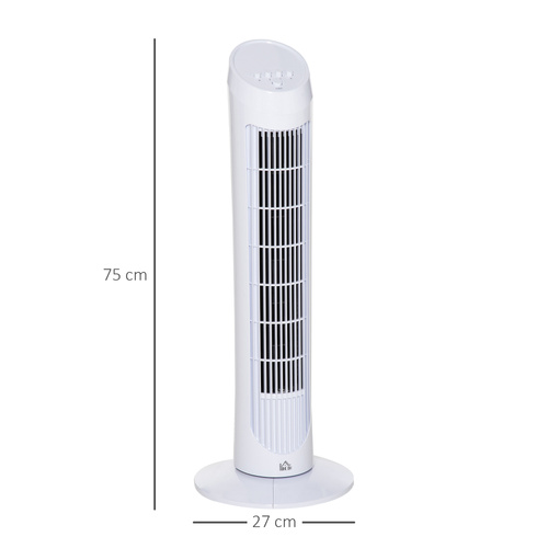 HOMCOM Tower Fan for Bedroom Cooling, 30 Inch Electric 70° Oscillating Fan with 3 Speed Settings, Standing Floor Fan for Home Office Indoor, White