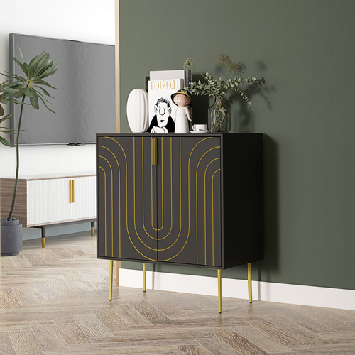 HOMCOM Art Deco Inspired Sideboard, with Adjustable Shelf - Black/Gold Tone