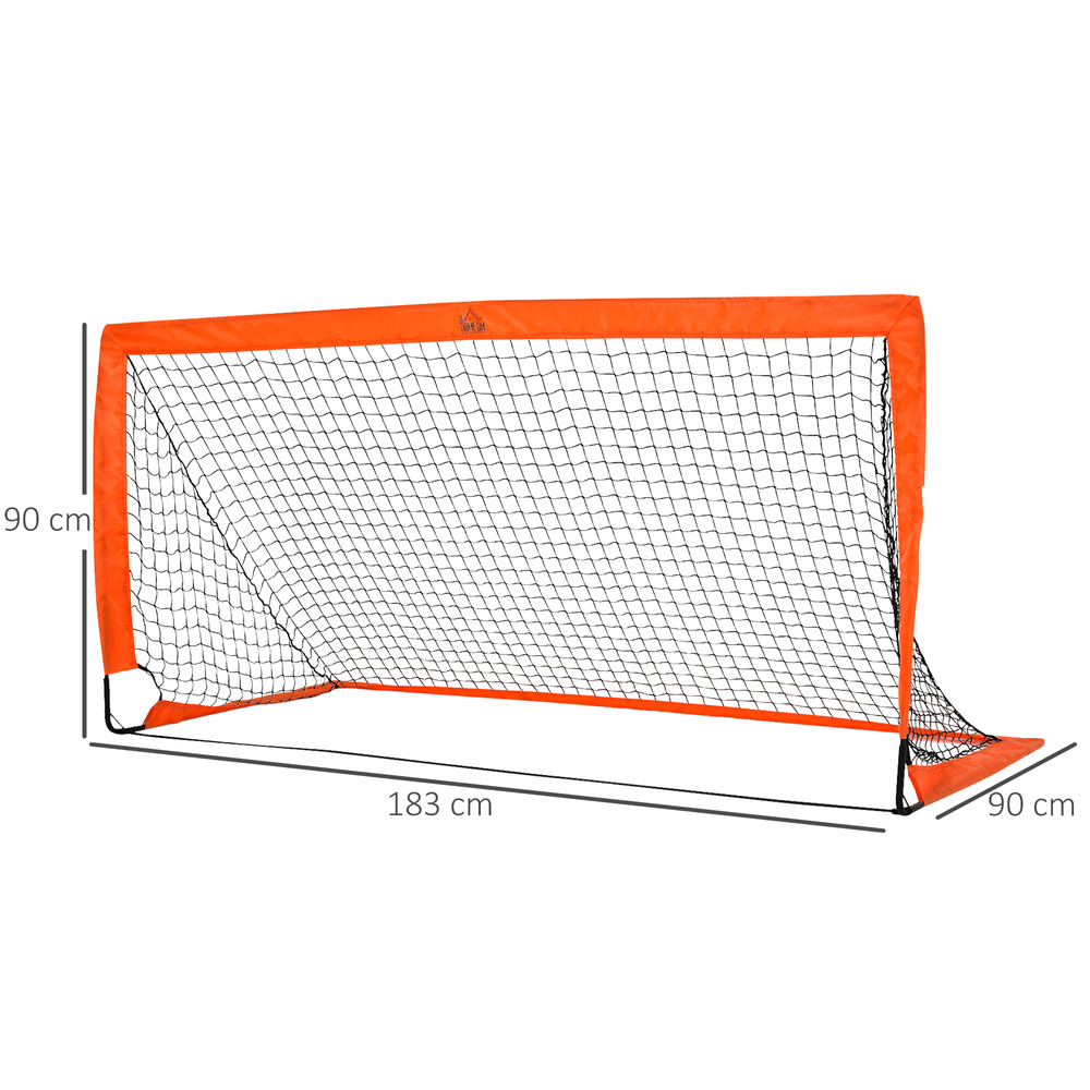 HOMCOM Set of 2 Football Goal Net 6 x 3 ft Foldable Outdoor Sport Training Teens Adults Football with Carrying Bag Orange