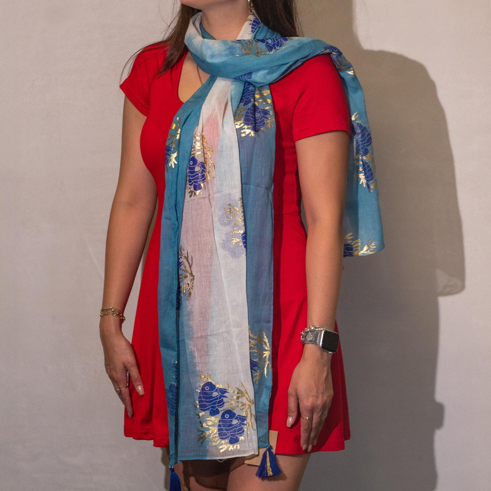 Nomad Sari Aqua Fish Scarf – Sea Blue (180x50cm)