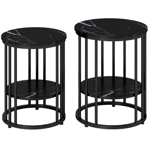 HOMCOM Set of Two Marble-Effect Coffee Tables - Black