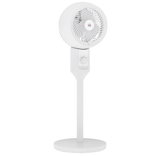 HOMCOM 9" Pedestal Fan, 70° Oscillation 90° Vertical Tilt Oscillating Air Circulator with 3 Speeds, Standing Fan for Home Office, Bedroom, White