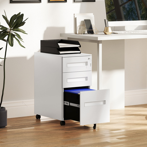 Vinsetto Three-Drawer Steel Filing Cabinet - White