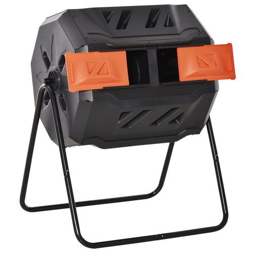 Outsunny 160L 360° Rotating Dual Chamber Composter - Orange