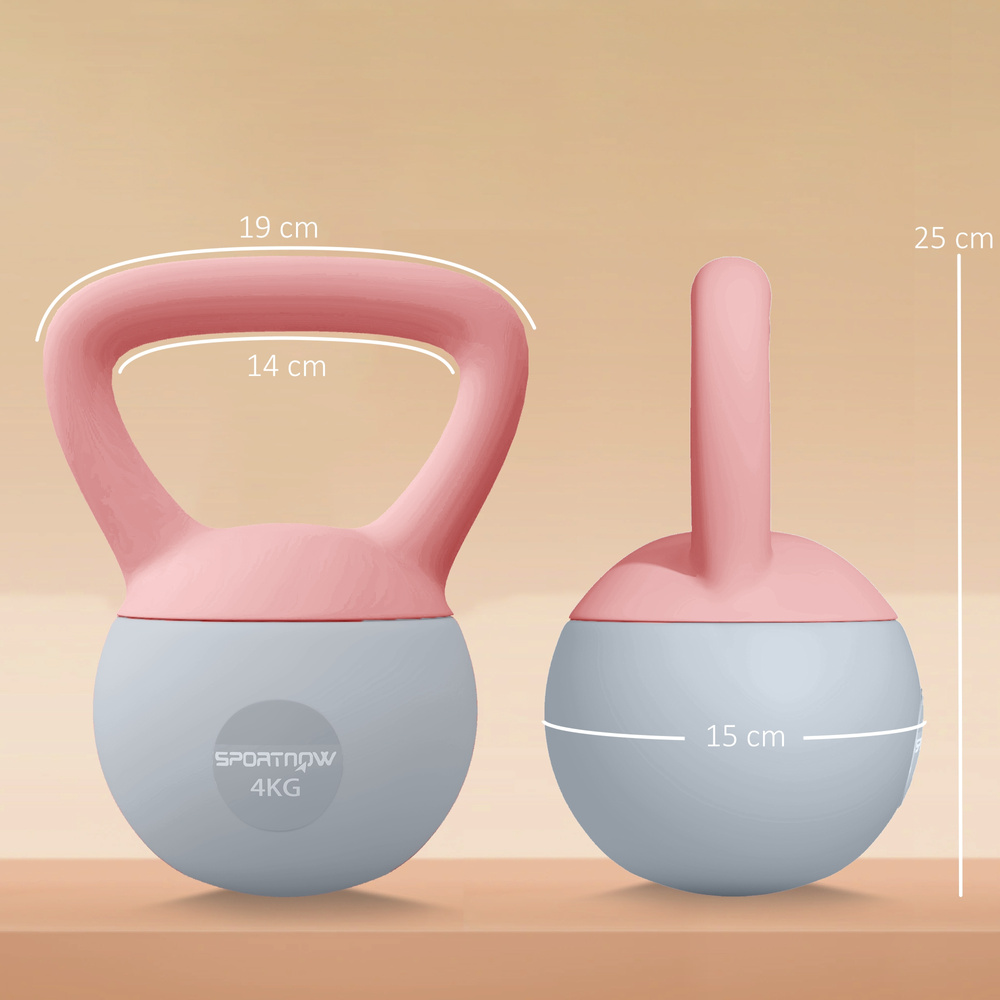 SPORTNOW 4KG Soft Kettlebell, Kettlebell with Non-Slip Handle for Home Gym, Weight Lifting, Strength Training, Pink/Grey