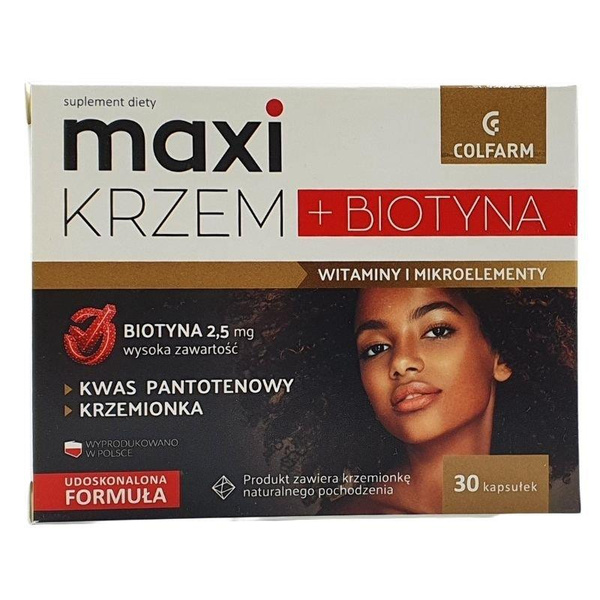 Maxi Krzem + Biotyna Witaminy i Mikroelementy Krzemionka 30 Kapsułek