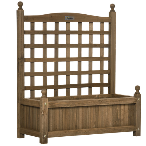 Outsunny Garden Planters with Trellis for Climbing Vines, Wood Raised Beds for Garden, Flower Pot, Indoor Outdoor, Brown