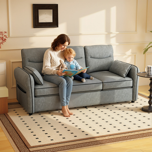 HOMCOM 3 Seater Sofa, Faux Leather Couch - Grey