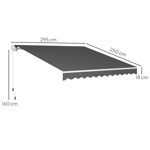 Outsunny 3 x 2.5m Garden Patio Manual Awning, Retractable Canopy Sun Shade Shelter with Fittings and Crank Handle, Dark Grey