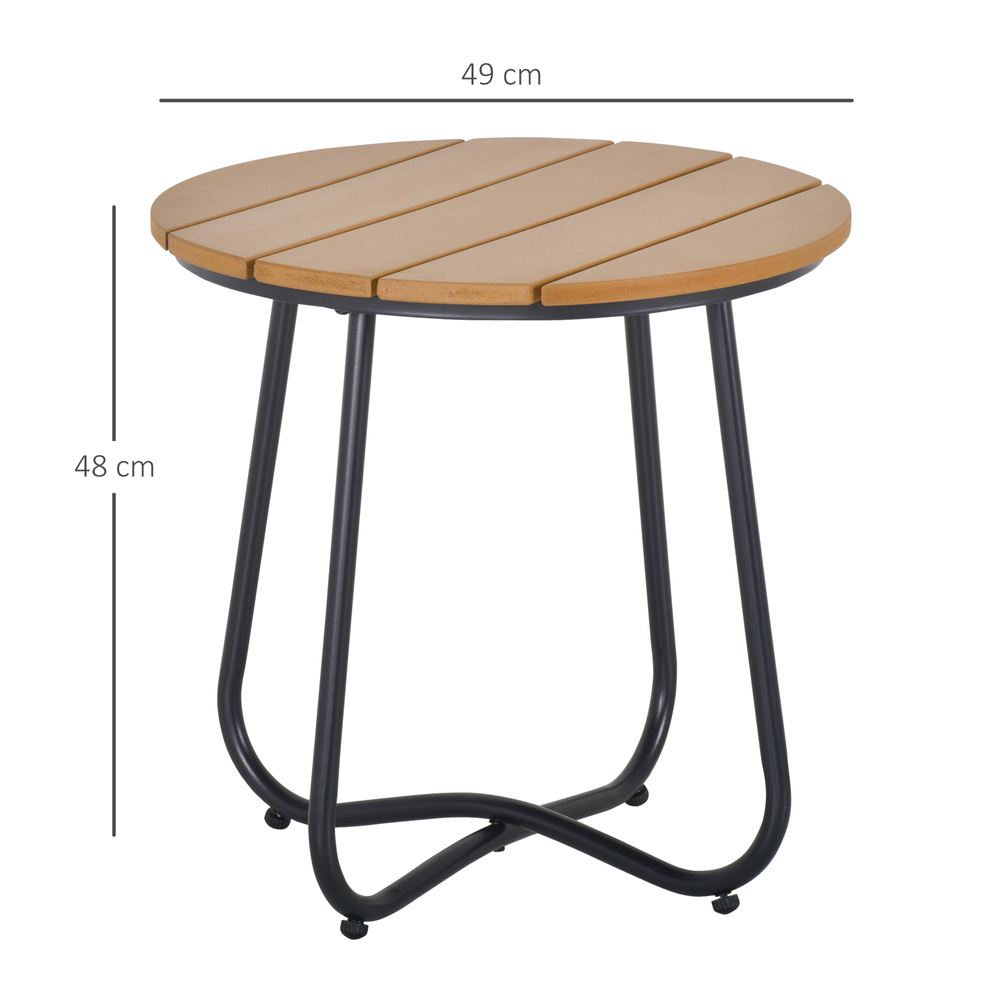 Outsunny Round Outdoor Side Table Adjustable Leg Pads Garden Table 49 x 49 x 48 cm Natural Wood & Black