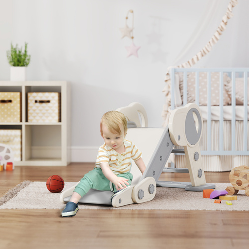 AIYAPLAY Foldable Kids Slide, Freestanding Baby Slide, for Ages 1.5-3 Years, Grey & Beige