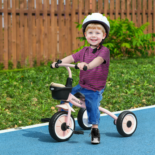 AIYAPLAY Kids Trike, Tricycle, with Adjustable Seat, Basket, Bell, for Ages 2-5 Years - Pink