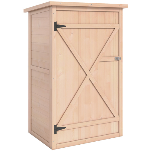 Outsunny Wooden Small Shed, Garden Storage Shed with Shelves and Bolt Latch, 75L x 56W x115H cm, Natural