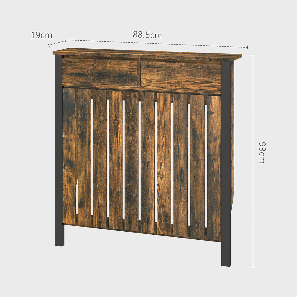 HOMCOM 93 x 88.5cm Rustic-Look Radiator Cover - Brown/Black