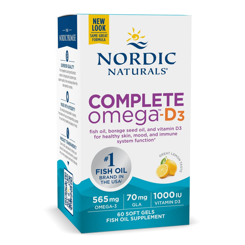 Nordic Naturals Complete Omega-D3 565mg Wspiera Układ Odpornościowy Serce i Pracę Mózgu Smak Cytrynowy 60 Kapsułek
