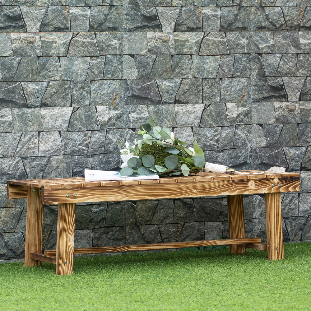 Outsunny 1 Piece 2-seater Outdoor Indoor Wooden Garden Bench Fir Patio Loveseat, 110L x 38W x 35Hcm, Carbonised