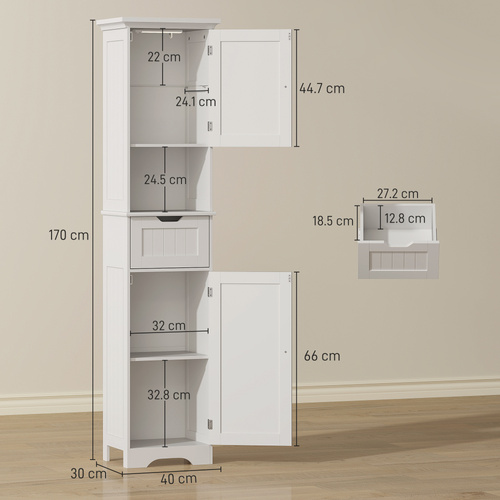 HOMCOM Slim Bathroom Storage Cabinet, with Sensor Lights - White