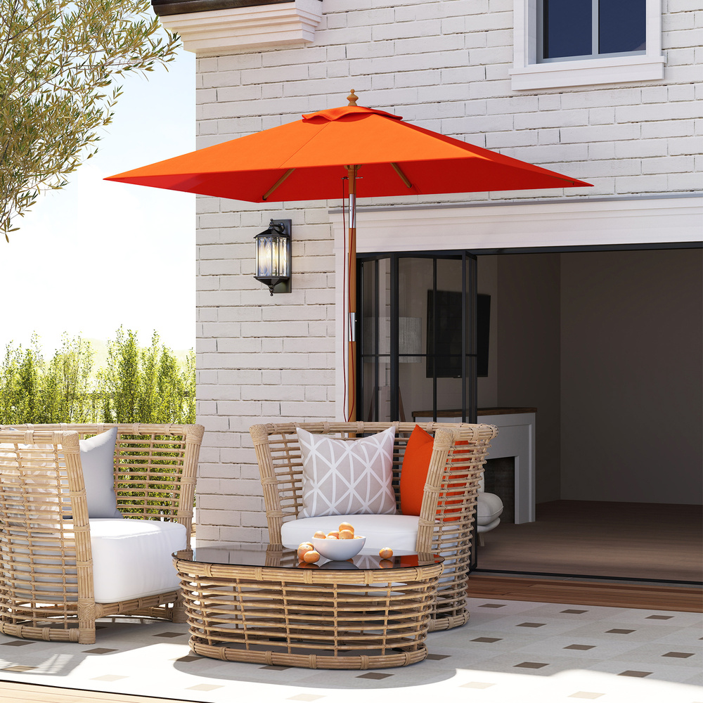 Outsunny 2m Tilting Wooden Pole Parasol - Orange