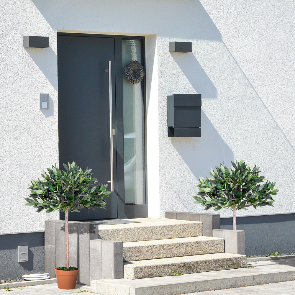 Outsunny 3ft Artificial Laurel Tree Indoor Plant Greenery for Home Office Potted in An Orange Pot Set of 2