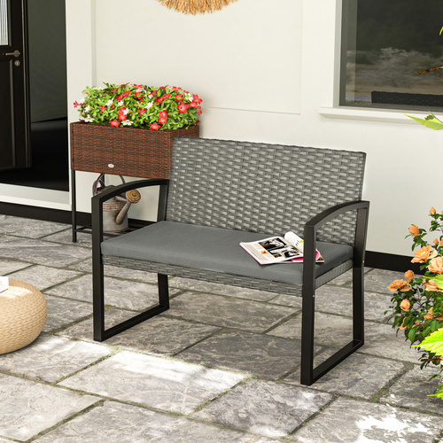 Outsunny Two-Seater Rattan Garden Bench - Light Grey
