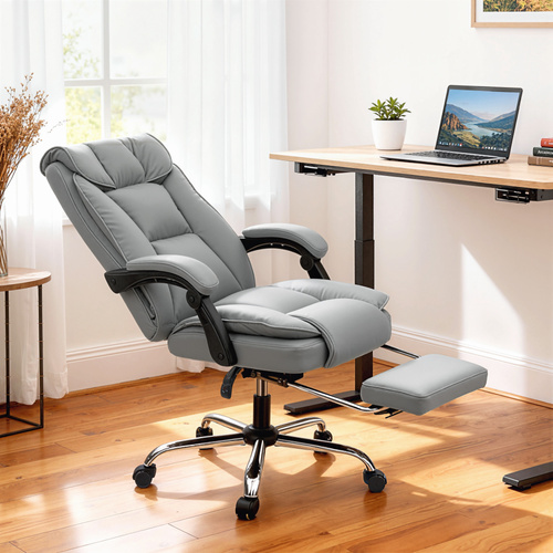 HOMCOM 155° Reclining Faux Leather Swivel Office Chair -Black