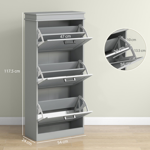 HOMCOM Three-Drawer Minimalistic Shoe Cabinet - Grey