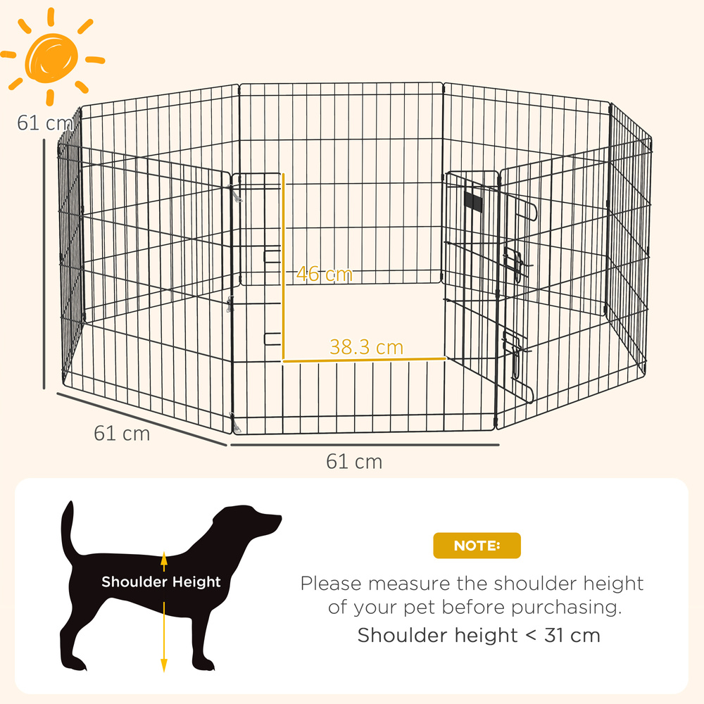 PawHut Dog Playpen, Puppy Pen, Eight-Panel Metal Fence, for Small Dogs, Indoors, Outdoors - Black