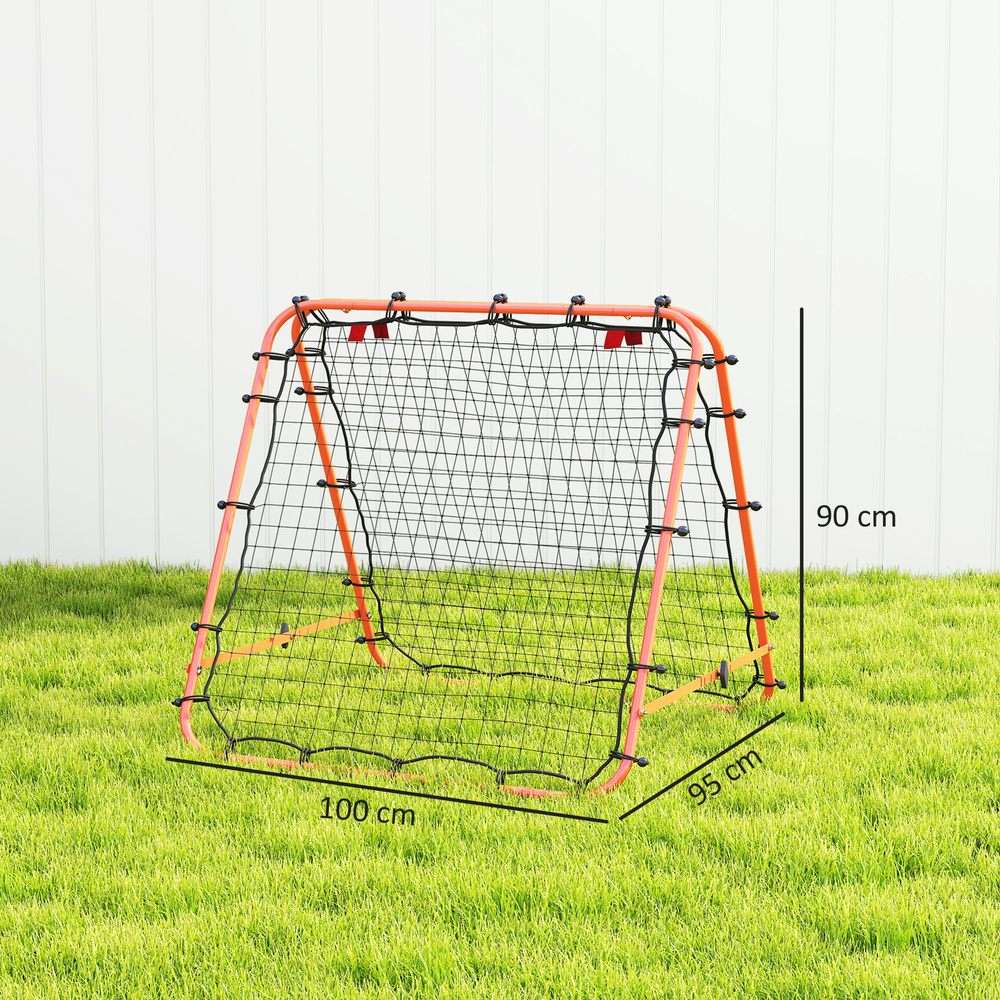 HOMCOM Double Sided Football Rebounder Net, Football Rebound Goal with Five Adjustable Angles, Orange