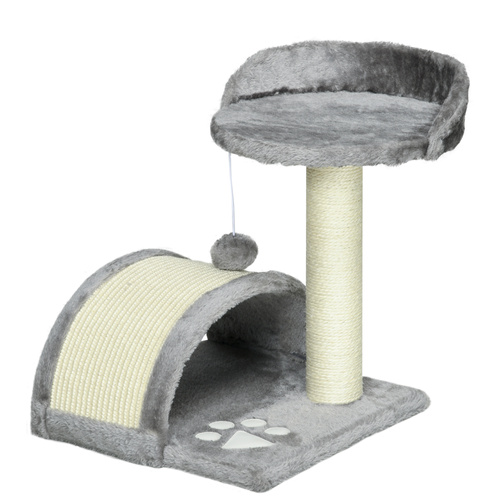 PawHut Cat Tree, Kitten Scratcher Activity Centre, with Sisal Scratching Post, Toy Ball - Grey