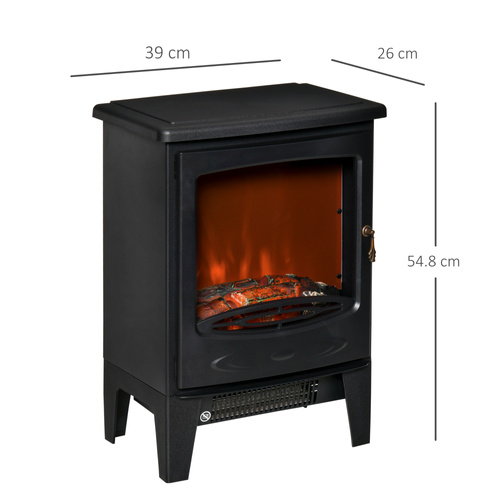 HOMCOM Electric Fireplace Stove, Free standing Fireplace Heater with Realistic LED Flame Effect and Adjustable Brightness, Overheat Safety Protection, 900W/1800W, Black