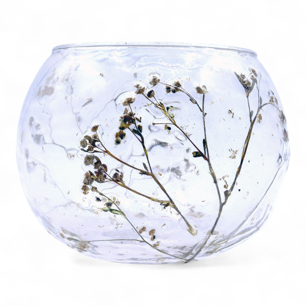 Natural Floral Glass - Bowl Candle Holder - Margarita - (8x10cm)