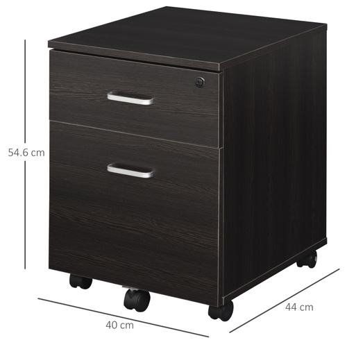 Vinsetto 2-Drawer Locking Office Filing Cabinet w/ 5 Wheels Rolling Storage Hanging A4 Cupboard Home Organisation Black Wood Grain